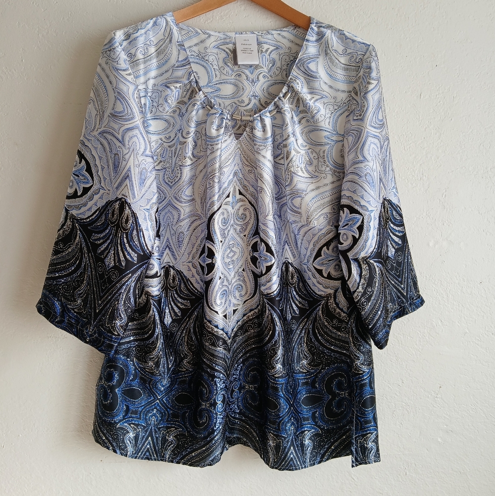 Elegant Fair Lady Satin Women's Top Round Neck 3/4 Sleeves Size 16